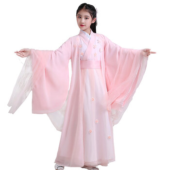 古装汉服女套装学生古典舞演出服飘逸古筝舞台表演服儿童古代衣服 女