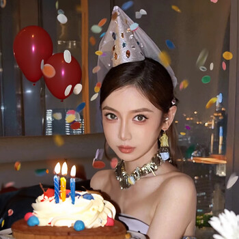 生日帽女孩头饰头纱帽子生日发箍拍照道具儿童生日场景布置银色色头纱