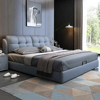 5主卧双人床北欧轻奢高端软包现代简约婚床 单床 20cm5d乳胶床垫 柜*2