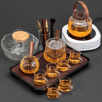 欧格达ougeda玻璃茶具套装简约轻奢功夫茶杯侧把耐高温过滤泡茶壶小型