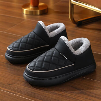 细念暖鞋男棉拖鞋男女情侣居家鞋冬季包跟防水超软厚底加绒保暖外黑色
