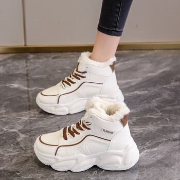 千颂妍学生大棉鞋女高帮加绒老爹鞋2023新款冬季皮面运动鞋加厚保暖