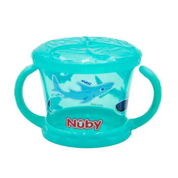 努比（Nuby）宝宝零食杯婴儿零食存储碗幼儿防泼洒带盖便携辅食杯零食盒带握把 蓝色鲨鱼款