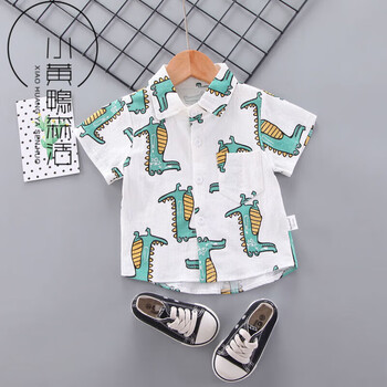 小黄鸭森活男童夏装套装洋气新款小童夏季短袖衬衫休闲两件套宝宝帅气