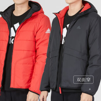 阿迪达斯（adidas）棉服男冬季新款运动休闲棉外套三条纹连帽防风保暖棉夹克 HY7219/黑色双面穿 L 180/100A
