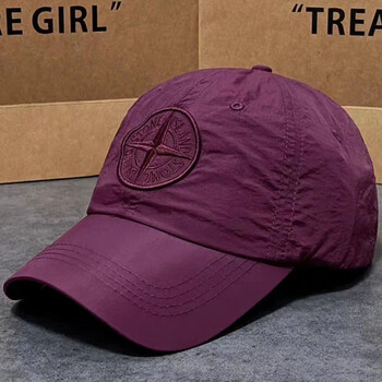 stoneisland石头岛帽子棒球帽高尔夫帽金属尼龙遮阳男女同款酒红色