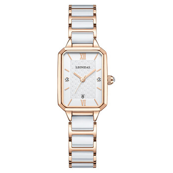 列奥尼达leonidas女士手表石英女表小巧方形潮流防水 玫壳白面