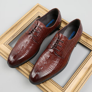 艾上他她春季新款商务正装皮鞋男英伦头层牛皮黑色新郎宴会德比鞋酒