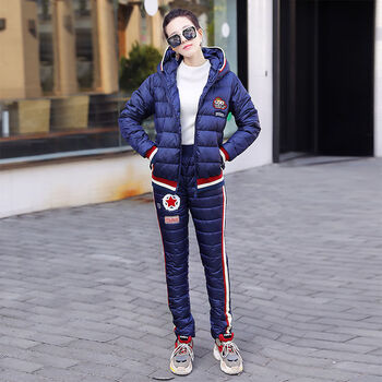 皮尔卡丹90白鸭绒90白鸭绒服套装女连帽减龄冬新款时尚加厚雪山户外