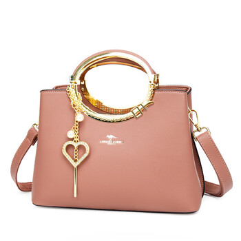 真皮手提包女2024新款时尚洋气斜挎包感单肩妈妈包 粉色【图片 价格