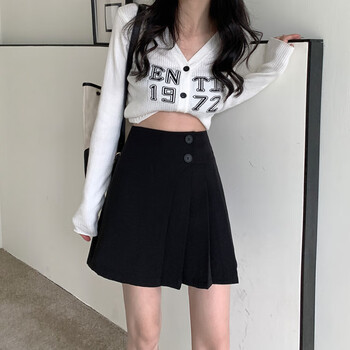 百褶裙显瘦半身裙女秋季2024新款设计感防走光a字包臀短裙子黑色s8090