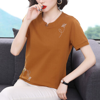 古维慕夏天衣服女中年短袖t恤女士妈妈夏装夏季中老年上衣 驼色 m