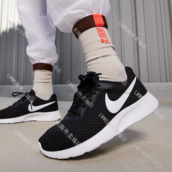 耐克niketanjun轻便网面女子运动鞋黑白色微黄绿黑365