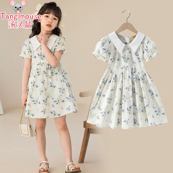 汤灵鼠女童连衣裙夏季新款时尚8岁女孩衣服夏季印花连衣裙儿童衣服女