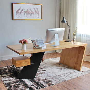 mexueer美式设计师简约复古个性实木书桌办公桌长方形书房工作室电脑