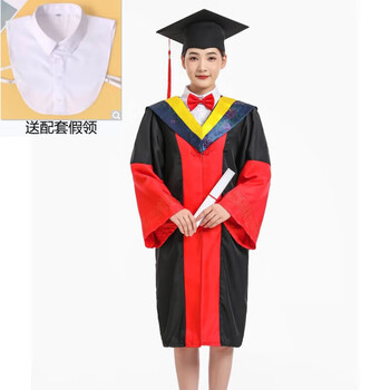 博士服毕业礼服大学生学士服导师服硕士服校长服定制logo 博士服工科【黄色】升级款+假领 XL【衣服+帽子+流苏+垂布 】【图片 价格 品牌 ...