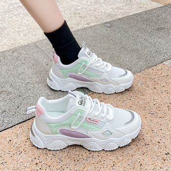 361断码女鞋网面老爹鞋子春秋款运动鞋百搭学生韩版透气跑步鞋白绿37