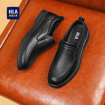 海澜之家(hla)休闲皮鞋男真皮软中老年男鞋新款夏季透气豆豆鞋男底