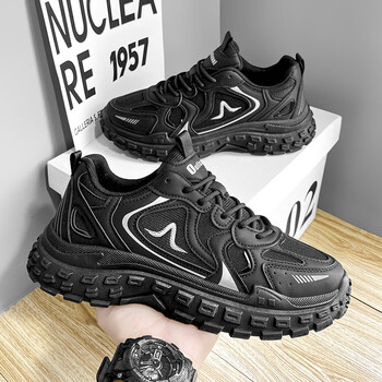 gino鞋子男潮鞋春季青少年潮牌老爹鞋男纯黑工作鞋厚底防滑运动鞋