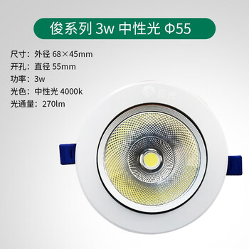 cob射灯嵌入式家用服装店开孔筒灯背景墙聚光牛眼灯3w中性光开孔55mm