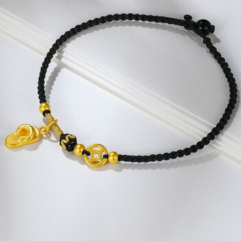 watchthis wt黄金小拖鞋铜钱红绳脚链足金999小钱币转运珠黑绳脚饰