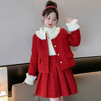 颂玫琳大童新年拜年服套装龙年本命年12岁女孩衣服加绒加厚童连衣裙