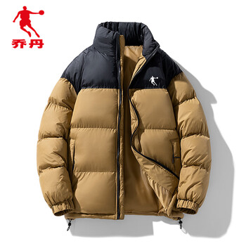 乔丹棉衣男女同款外套冬季短款立领羽绒棉服青年加厚保暖棉袄 土黄色
