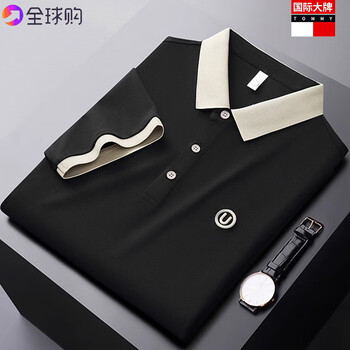 tommy hilfiger高端汤米100%纯棉短袖t恤男夏季中年商务翻领宽松上衣