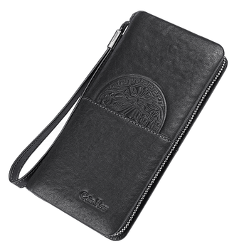 ck 钱包男长款真皮头层牛皮男士钱包拉链钱夹 商务手拿包 黑色 ll