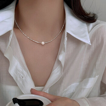 mucmxg爆闪s925银碎银子淡水珍珠项链不规则切割独特设计锁骨链