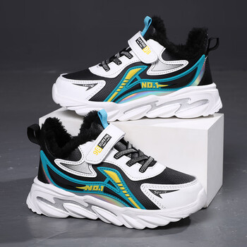 永高人男童鞋2023秋冬季新款加绒保暖儿童运动鞋男孩软底休闲大棉鞋黑