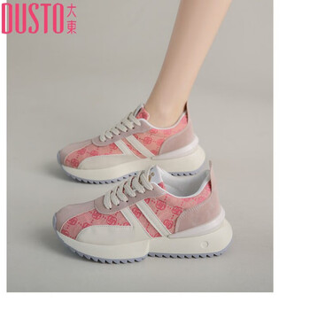 大东2024春季港风樱花粉拼色小蛮腰运动鞋阿甘鞋华夫鞋老爹鞋百搭女潮