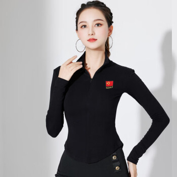 茜美姿摩登舞上衣舞蹈服拉丁舞练功服女大码交谊舞跳舞国标舞舞衣 黑色 L