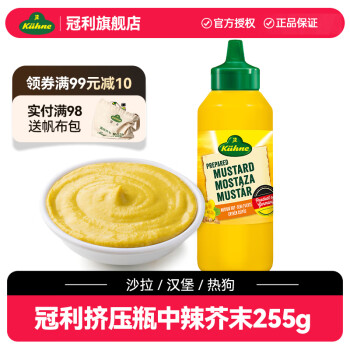冠利（KUHNE） 德国进口挤压瓶水果芥末沙拉酱汉堡酱热狗酱 芥末美式 冠利挤压瓶中辣芥末255g