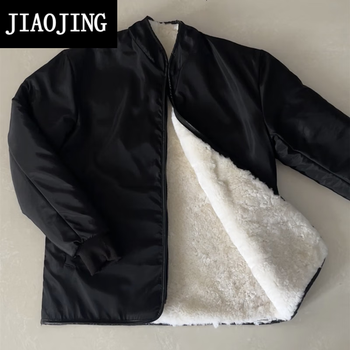 蕉京整张羊皮袄子皮毛一体中老年人爸爸羊毛内胆外套冬季棉服加大码布