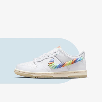 nike耐克dunklowgs白彩虹防滑耐磨大童女款低帮轻便休闲板鞋fn