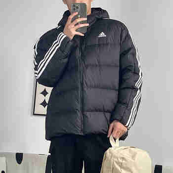 阿迪达斯（adidas）羽绒服男2023冬季新款三道杠运动户外连帽夹克厚外套HZ4429 HZ4429 M 175/96A