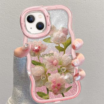 冰沫适用于苹果15promax手机壳新女款iphone14/13粉色花隐形双支架11/