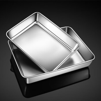 百圣牛食品级304不锈钢方盆长方形方盘平底铁盆子浅四方食堂装菜盆