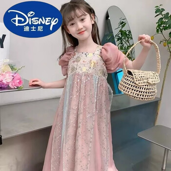 迪士尼女童连衣裙2024新款夏季儿童汉服古风洋气公主裙夏装女孩裙子