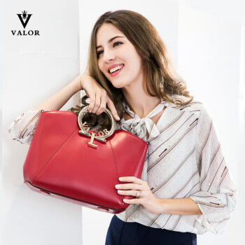 VALOR品牌女包真皮大包单肩斜挎包潮时尚托特包轻奢手提包大容量 红色