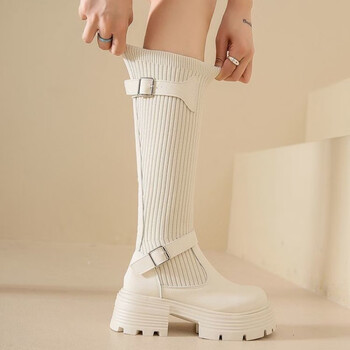 鞋靴>时尚女鞋>女靴>女士马丁靴>圣佐琳>圣佐琳龙年针织弹力袜靴女长