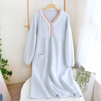 斯坦威克睡衣女秋冬季长袖中长睡裙空气层2022年风家居服空气层拼接