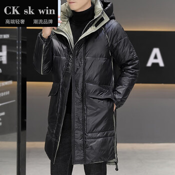 ckskwin品牌轻奢羽绒服男中长款加绒加厚新款冬季外套韩版潮流帅气