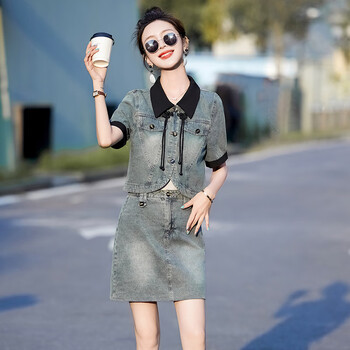 套装裙女设计感小众气质2024新款夏天短袖外套半身短裙两图片色8051m