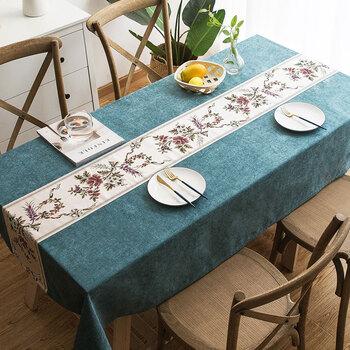 新中式长方形餐桌布现代简约中国风茶几桌布棉麻布艺桌旗套装家用sn