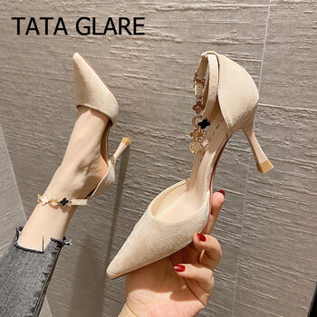 女鞋一字扣高跟鞋女2024新款细跟单鞋女法式百搭少女 裸色【8cm】344