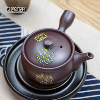K-UNING日本进口横手茶壶家用陶瓷泡茶壶日式茶具万古烧泡茶壶功夫陶茶壶 2.0号 碗型友禅  300ml