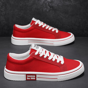 曼娜萱同品红色帆布鞋男春季2024新款经典低帮运动休闲平底板鞋主图款