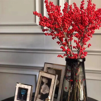 冬青切枝鲜切水培插花新款春节喜庆年宵花鲜枝室内客厅摆40长红果5支